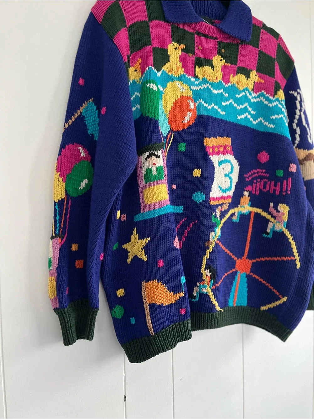 Vintage 1989 Berek Sweater Hand Knitted Carnival Circus Size Medium - Picture 5 of 16